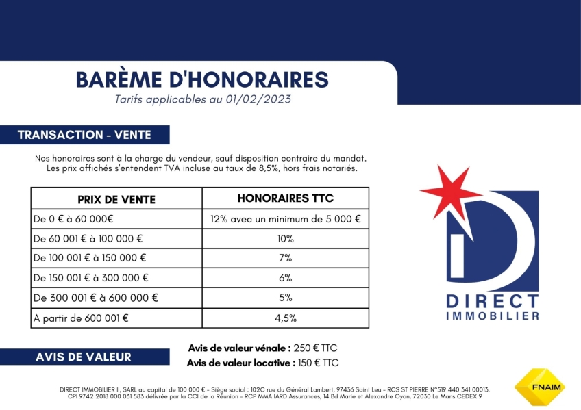 Barème d'honoraire