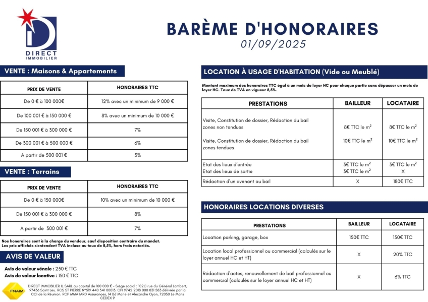 Barème d'honoraire
